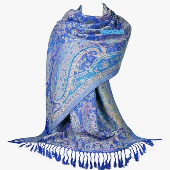 Bright Blue Festival Scarves & Shawls for Women Paisley Pashmina Bohemian Scarf - Picture 2 of 5